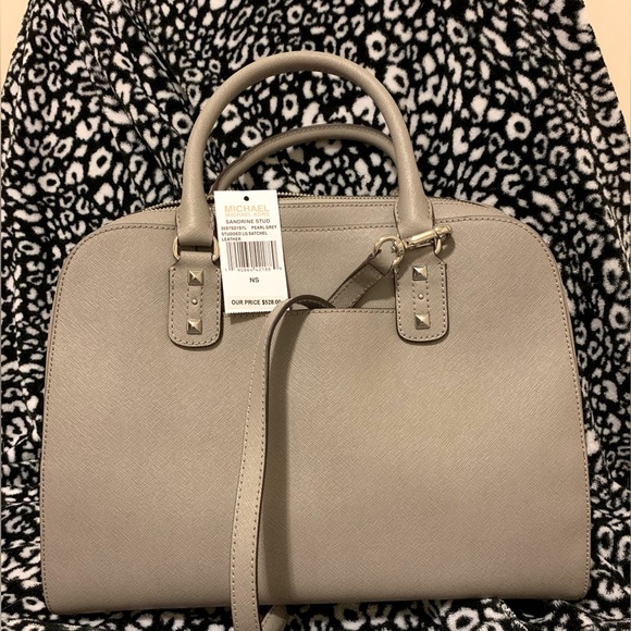 NWT, MK, Michael Kors, Large Saffiano Leather Studded Satchel/Cb, Pearl Grey!! - Picture 2 of 9